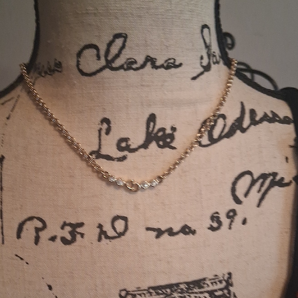 Authentic Dior Vintage Gold Chain Necklace with Crystal Accents Stamped - Picture 9 of 10